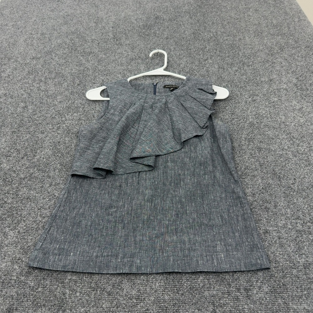 Banana‎ Republic Top Womens 0 Blue Linen Blend Ruffle Sleeveless Casual Summer